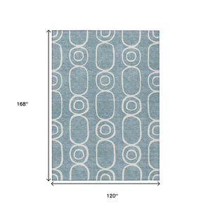 HomeRoots 10' Aqua and Ivory Geometric Washable Area Rug - Stylish Indoor-Outdoor Design for High-Traffic Spaces 660606