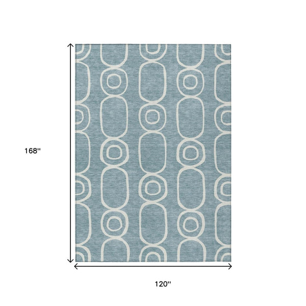 HomeRoots 10' Aqua and Ivory Geometric Washable Area Rug - Stylish Indoor-Outdoor Design for High-Traffic Spaces 660606