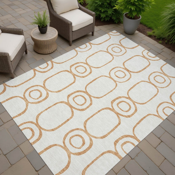 HomeRoots 5' Geometric Copper and Ivory Area Rug - Washable, Stylish, Durable for Indoor/Outdoor Use 660608