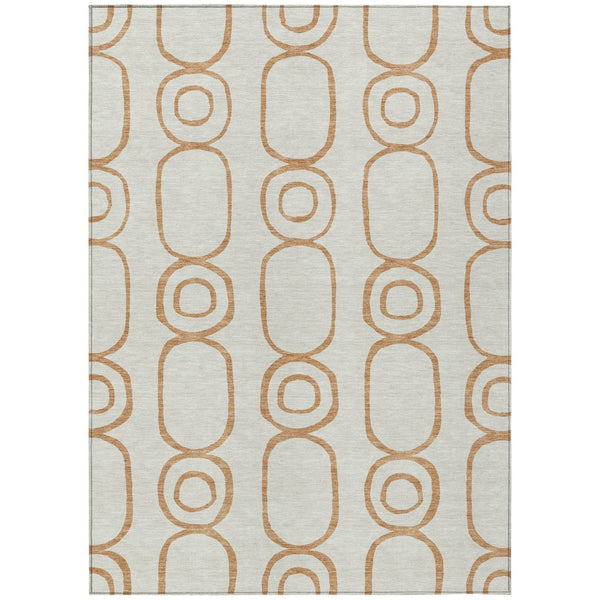 HomeRoots 5' Geometric Copper and Ivory Area Rug - Washable, Stylish, Durable for Indoor/Outdoor Use 660608