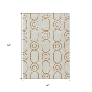 HomeRoots 5' Geometric Copper and Ivory Area Rug - Washable, Stylish, Durable for Indoor/Outdoor Use 660608