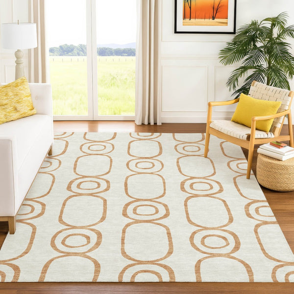 HomeRoots 5' Geometric Copper and Ivory Area Rug - Washable, Stylish, Durable for Indoor/Outdoor Use 660608