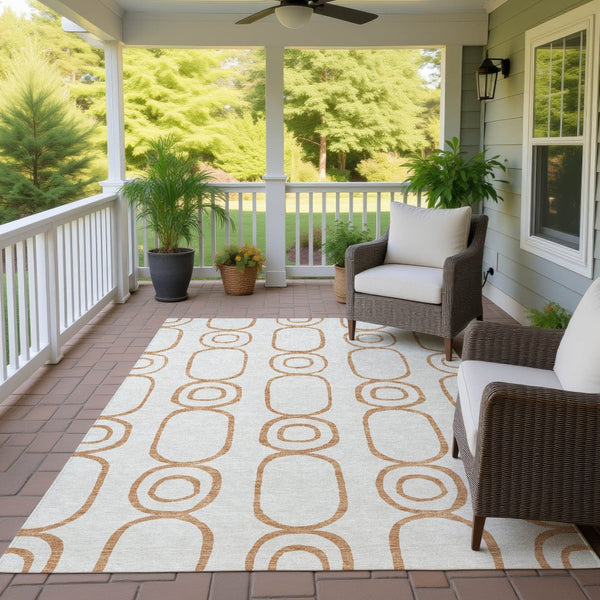 HomeRoots 5' Geometric Copper and Ivory Area Rug - Washable, Stylish, Durable for Indoor/Outdoor Use 660608