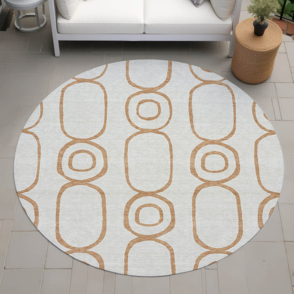 HomeRoots 8' Copper and Ivory Geometric Area Rug - Stylish, Washable, Durable for Indoor & Outdoor Use 660609
