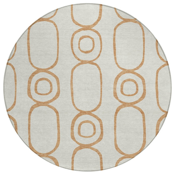 HomeRoots 8' Copper and Ivory Geometric Area Rug - Stylish, Washable, Durable for Indoor & Outdoor Use 660609
