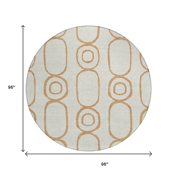 HomeRoots 8' Copper and Ivory Geometric Area Rug - Stylish, Washable, Durable for Indoor & Outdoor Use 660609