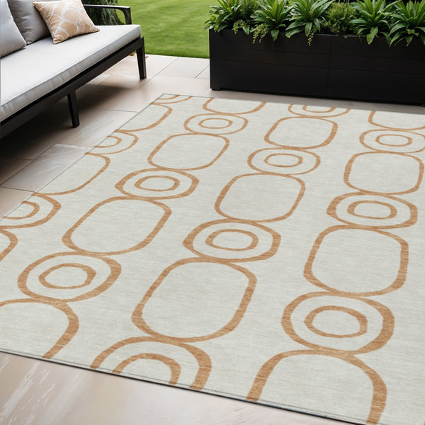 HomeRoots 9' X 12' Copper And Ivory Geometric Area Rug - Durable, Washable, Stylish for Indoor & Outdoor Spaces 660611