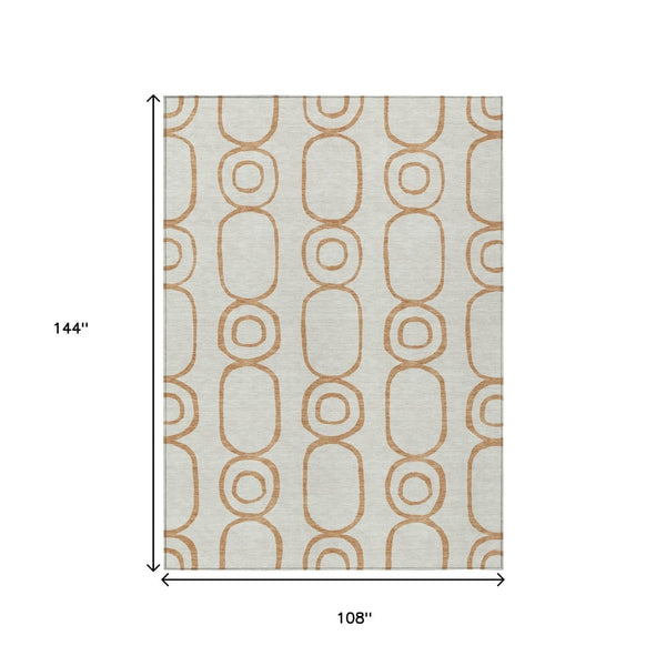HomeRoots 9' X 12' Copper And Ivory Geometric Area Rug - Durable, Washable, Stylish for Indoor & Outdoor Spaces 660611