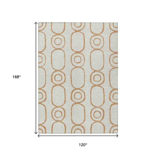HomeRoots 10' X 14' Copper Geometric Washable Area Rug - Stylish Indoor/Outdoor Solution for High-Traffic Spaces 660612