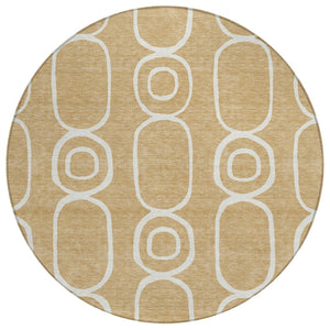 HomeRoots 8' Gold and Ivory Round Geometric Rug - Stylish, Washable Indoor/Outdoor Area Rug for High-Traffic Spaces 660615