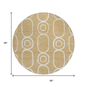 HomeRoots 8' Gold and Ivory Round Geometric Rug - Stylish, Washable Indoor/Outdoor Area Rug for High-Traffic Spaces 660615