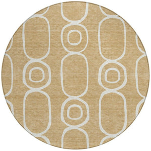 HomeRoots 8' Gold and Ivory Round Geometric Rug - Stylish, Washable Indoor/Outdoor Area Rug for High-Traffic Spaces 660615