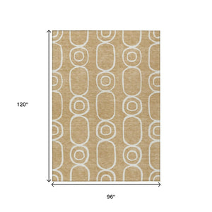 HomeRoots 8' X 10' Gold and Ivory Geometric Area Rug - Stylish, Washable, Indoor/Outdoor, Durable & Versatile 660616