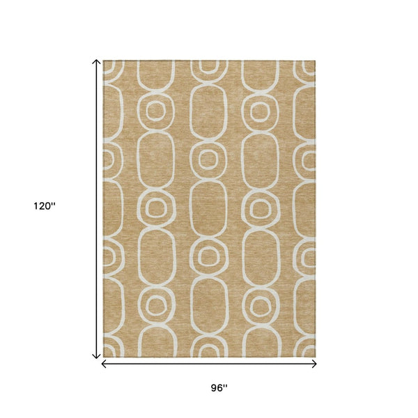 HomeRoots 8' X 10' Gold and Ivory Geometric Area Rug - Stylish, Washable, Indoor/Outdoor, Durable & Versatile 660616