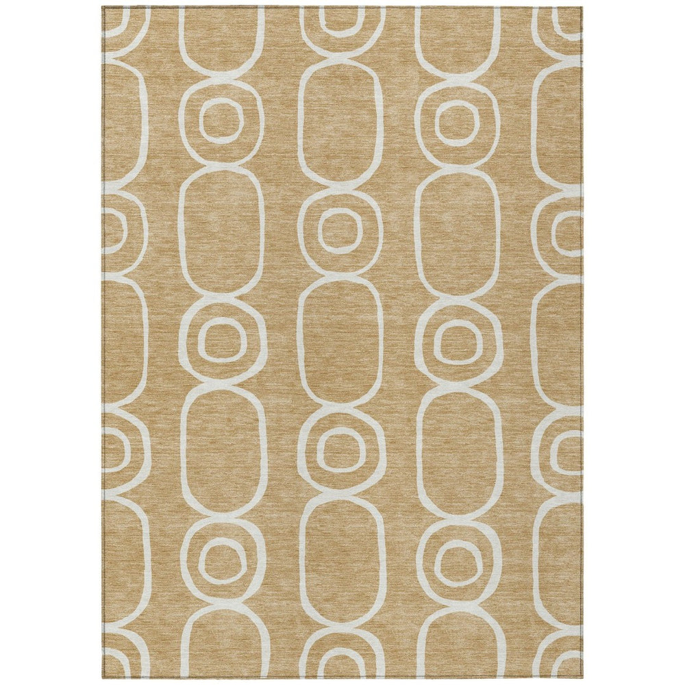 HomeRoots 9' Gold and Ivory Geometric Indoor Outdoor Area Rug - Washable, Stain-Resistant, Modern Design! 660617