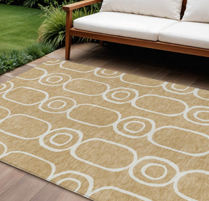 HomeRoots 10' X 14' Stylish Gold and Ivory Geometric Area Rug - Durable, Washable for Indoor/Outdoor Use! 660618
