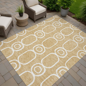HomeRoots 10' X 14' Stylish Gold and Ivory Geometric Area Rug - Durable, Washable for Indoor/Outdoor Use! 660618