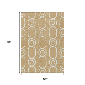 HomeRoots 10' X 14' Stylish Gold and Ivory Geometric Area Rug - Durable, Washable for Indoor/Outdoor Use! 660618