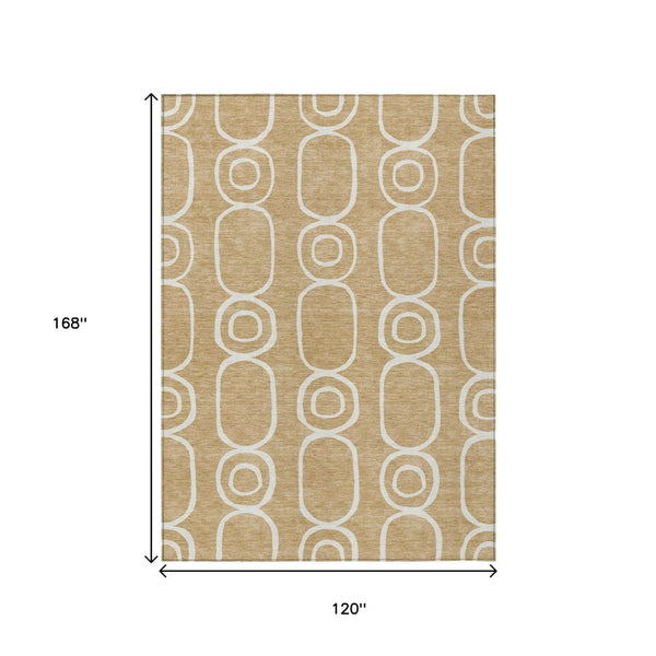 HomeRoots 10' X 14' Stylish Gold and Ivory Geometric Area Rug - Durable, Washable for Indoor/Outdoor Use! 660618