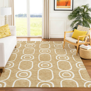 HomeRoots 10' X 14' Stylish Gold and Ivory Geometric Area Rug - Durable, Washable for Indoor/Outdoor Use! 660618