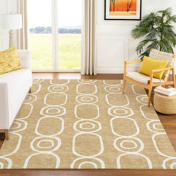 HomeRoots 10' X 14' Stylish Gold and Ivory Geometric Area Rug - Durable, Washable for Indoor/Outdoor Use! 660618
