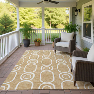 HomeRoots 10' X 14' Stylish Gold and Ivory Geometric Area Rug - Durable, Washable for Indoor/Outdoor Use! 660618