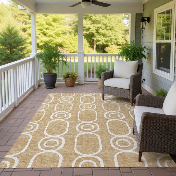 HomeRoots 10' X 14' Stylish Gold and Ivory Geometric Area Rug - Durable, Washable for Indoor/Outdoor Use! 660618