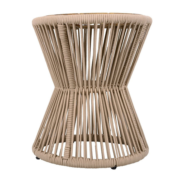 English Elm Scott Living Nara Outdoor Acacia Wood Side Tables with Woven Rope Iron Frame Set Beige,Light Teak N770PS2354692L