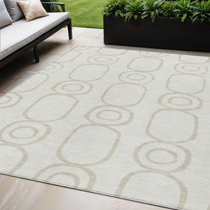 HomeRoots 5' X 8' Ivory and Beige Geometric Rug - Durable, Washable, Versatile for Indoor & Outdoor Spaces 660620