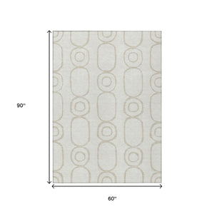 HomeRoots 5' X 8' Ivory and Beige Geometric Rug - Durable, Washable, Versatile for Indoor & Outdoor Spaces 660620