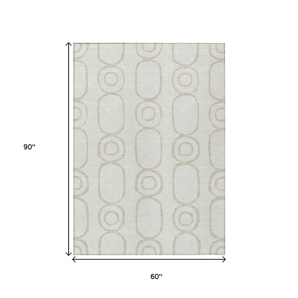 HomeRoots 5' X 8' Ivory and Beige Geometric Rug - Durable, Washable, Versatile for Indoor & Outdoor Spaces 660620