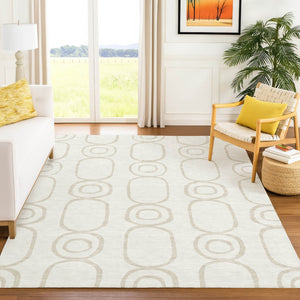 HomeRoots 5' X 8' Ivory and Beige Geometric Rug - Durable, Washable, Versatile for Indoor & Outdoor Spaces 660620