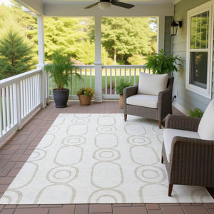HomeRoots 5' X 8' Ivory and Beige Geometric Rug - Durable, Washable, Versatile for Indoor & Outdoor Spaces 660620
