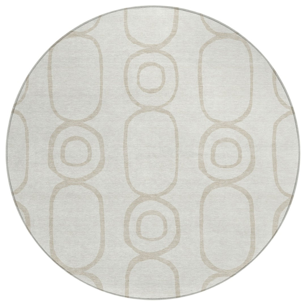 HomeRoots 8' Ivory and Beige Round Geometric Indoor-Outdoor Rug - Stylish, Washable, Durable & Versatile Design 660621