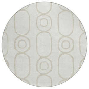 HomeRoots 8' Ivory and Beige Round Geometric Indoor-Outdoor Rug - Stylish, Washable, Durable & Versatile Design 660621