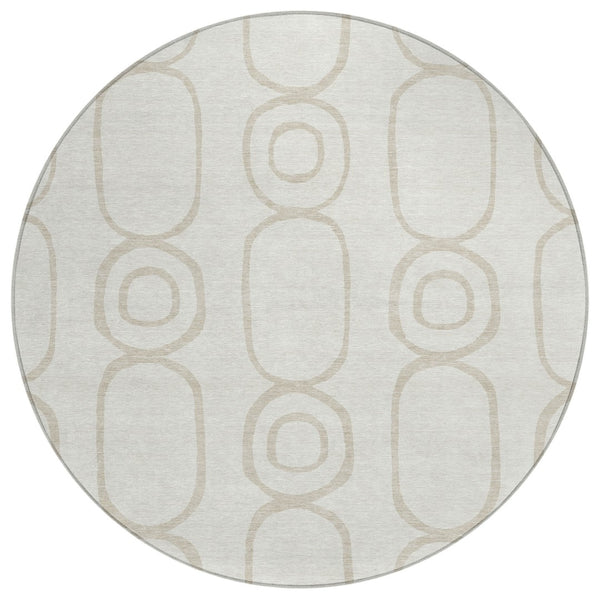HomeRoots 8' Ivory and Beige Round Geometric Indoor-Outdoor Rug - Stylish, Washable, Durable & Versatile Design 660621