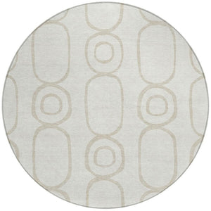 HomeRoots 8' Ivory and Beige Round Geometric Indoor-Outdoor Rug - Stylish, Washable, Durable & Versatile Design 660621