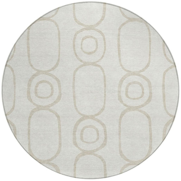 HomeRoots 8' Ivory and Beige Round Geometric Indoor-Outdoor Rug - Stylish, Washable, Durable & Versatile Design 660621