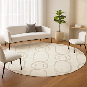 HomeRoots 8' Ivory and Beige Round Geometric Indoor-Outdoor Rug - Stylish, Washable, Durable & Versatile Design 660621