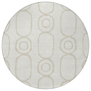 HomeRoots 8' Ivory and Beige Round Geometric Indoor-Outdoor Rug - Stylish, Washable, Durable & Versatile Design 660621