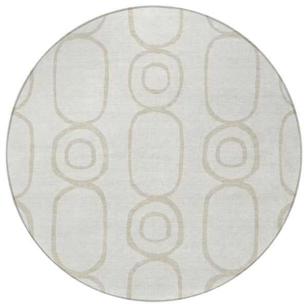 HomeRoots 8' Ivory and Beige Round Geometric Indoor-Outdoor Rug - Stylish, Washable, Durable & Versatile Design 660621