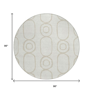 HomeRoots 8' Ivory and Beige Round Geometric Indoor-Outdoor Rug - Stylish, Washable, Durable & Versatile Design 660621