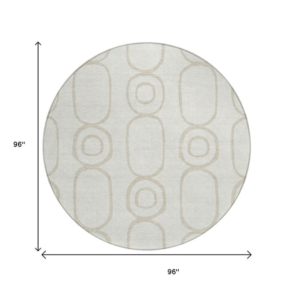 HomeRoots 8' Ivory and Beige Round Geometric Indoor-Outdoor Rug - Stylish, Washable, Durable & Versatile Design 660621