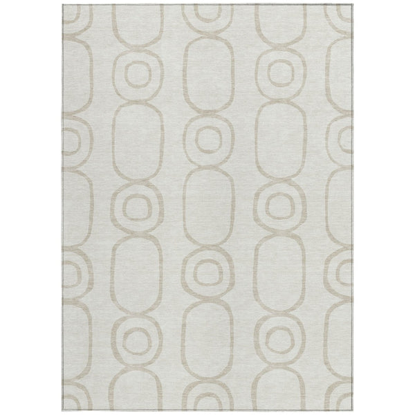 HomeRoots 8' X 10' Ivory and Beige Geometric Washable Area Rug – Stylish, Durable, Indoor/Outdoor Comfort! 660622