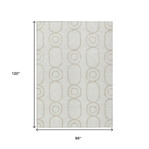 HomeRoots 8' X 10' Ivory and Beige Geometric Washable Area Rug – Stylish, Durable, Indoor/Outdoor Comfort! 660622