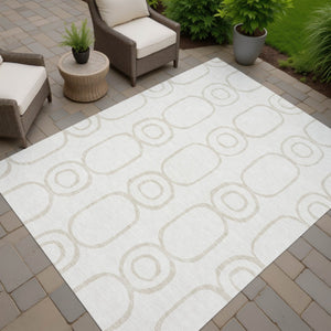 HomeRoots 9' x 12' Ivory and Beige Geometric Area Rug - Durable, Washable, Versatile for Indoor & Outdoor Spaces 660623