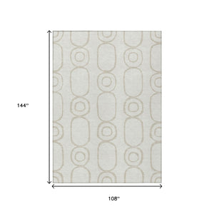 HomeRoots 9' x 12' Ivory and Beige Geometric Area Rug - Durable, Washable, Versatile for Indoor & Outdoor Spaces 660623
