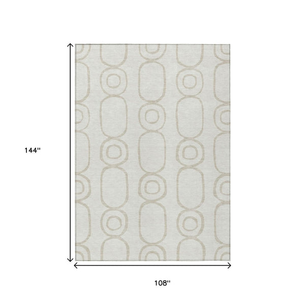 HomeRoots 9' x 12' Ivory and Beige Geometric Area Rug - Durable, Washable, Versatile for Indoor & Outdoor Spaces 660623