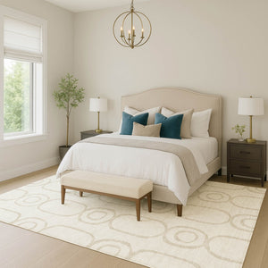 HomeRoots 9' x 12' Ivory and Beige Geometric Area Rug - Durable, Washable, Versatile for Indoor & Outdoor Spaces 660623