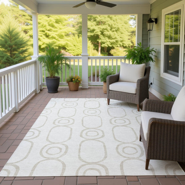 HomeRoots 9' x 12' Ivory and Beige Geometric Area Rug - Durable, Washable, Versatile for Indoor & Outdoor Spaces 660623